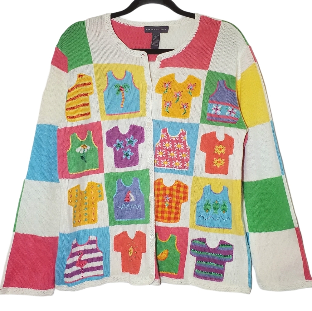 Vintage Northern Isles Checkerboard Cardigan Summer Theme